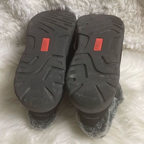 KHOMBU Jessica leather suede black ankle boots with gray & black faux fur SZ10M - Picture 11 of 12